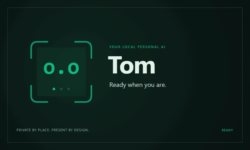 Tom’s animated ASCII avatar waits, blinks and looks around